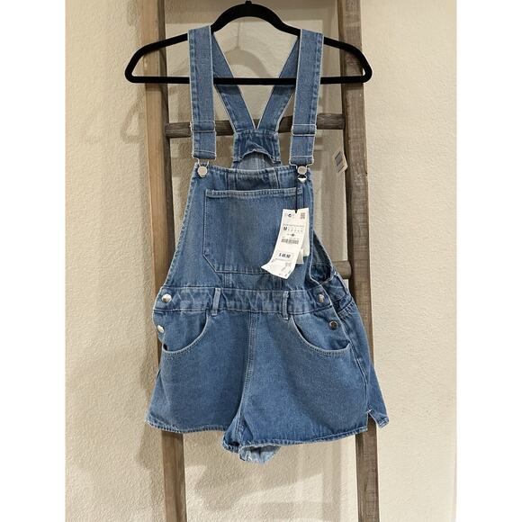 Zara Women’s Denim Short Overall Medium Blue - Picture 2 of 10